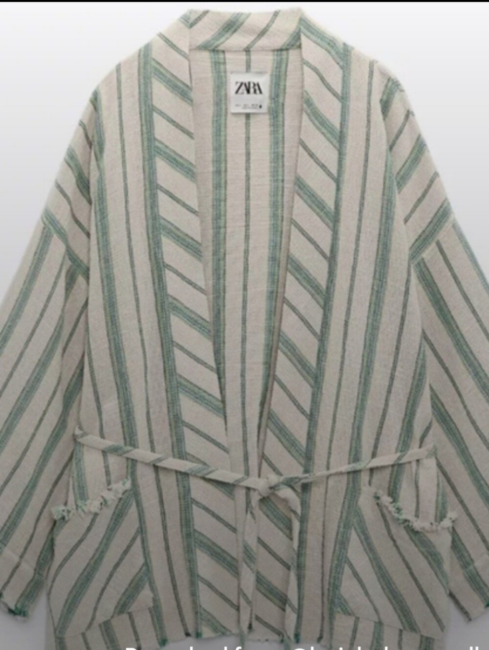 ZARA The Beth Kimono Green Striped Open Kimono Jacket